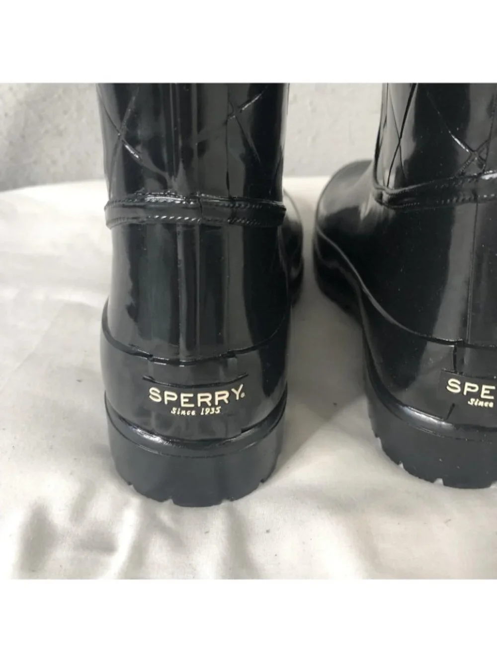 Sperry Top-Sider Boots Womens Size 7 Black Quilted Mid Calf Rain Pelican III